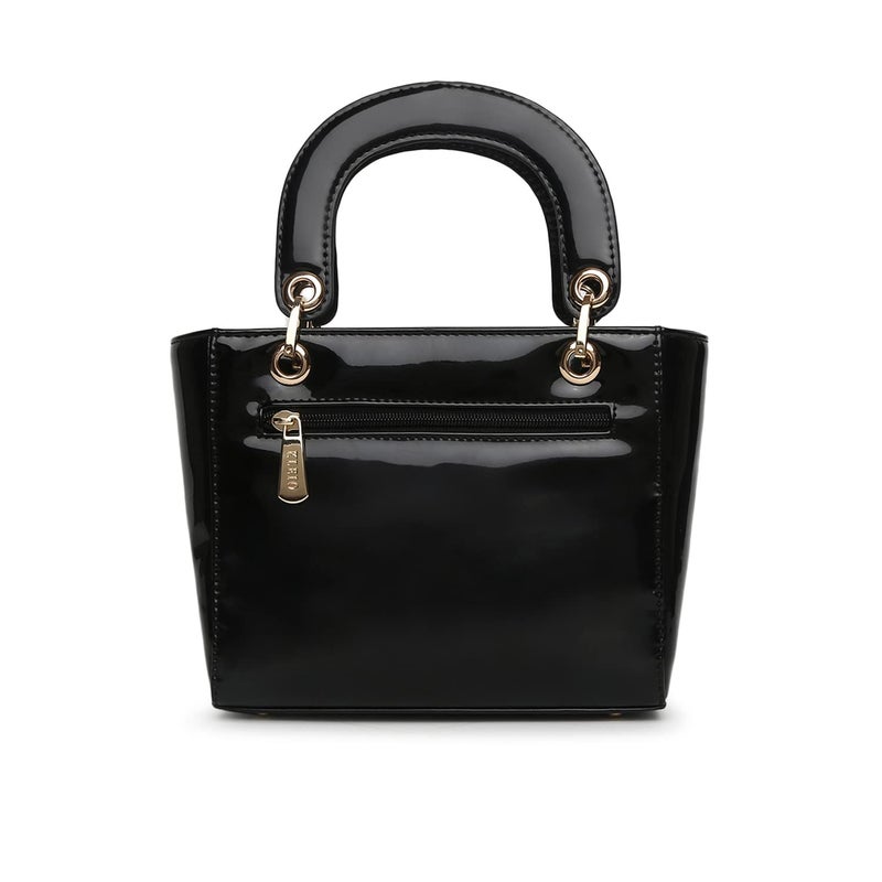 KLEIO Patent PU Quilted Small Boxy Square Structured Satchel Handbag for Women and Girls - Black - Image 5